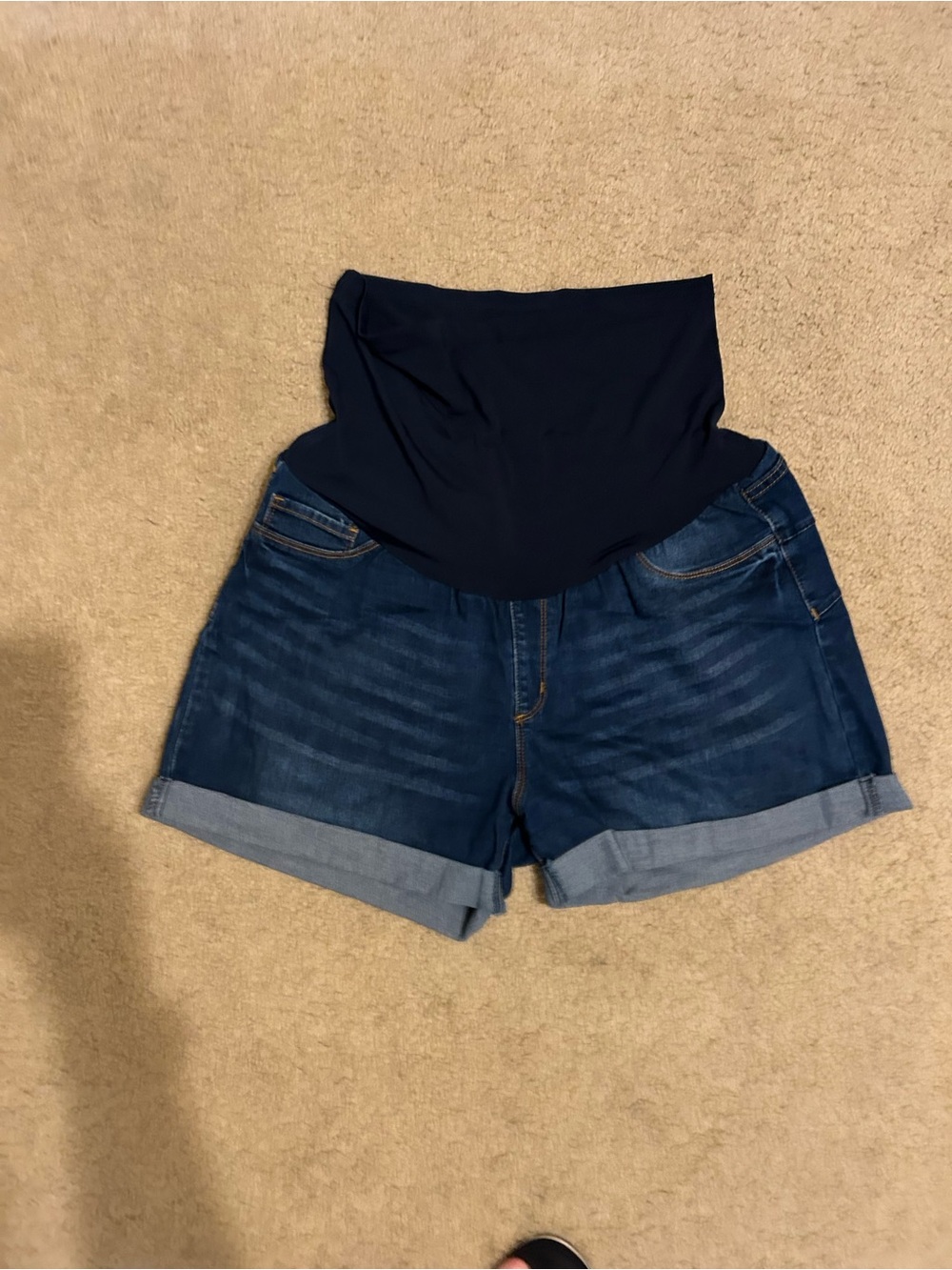 Maternity Denim Cuffed Shorts in Navy